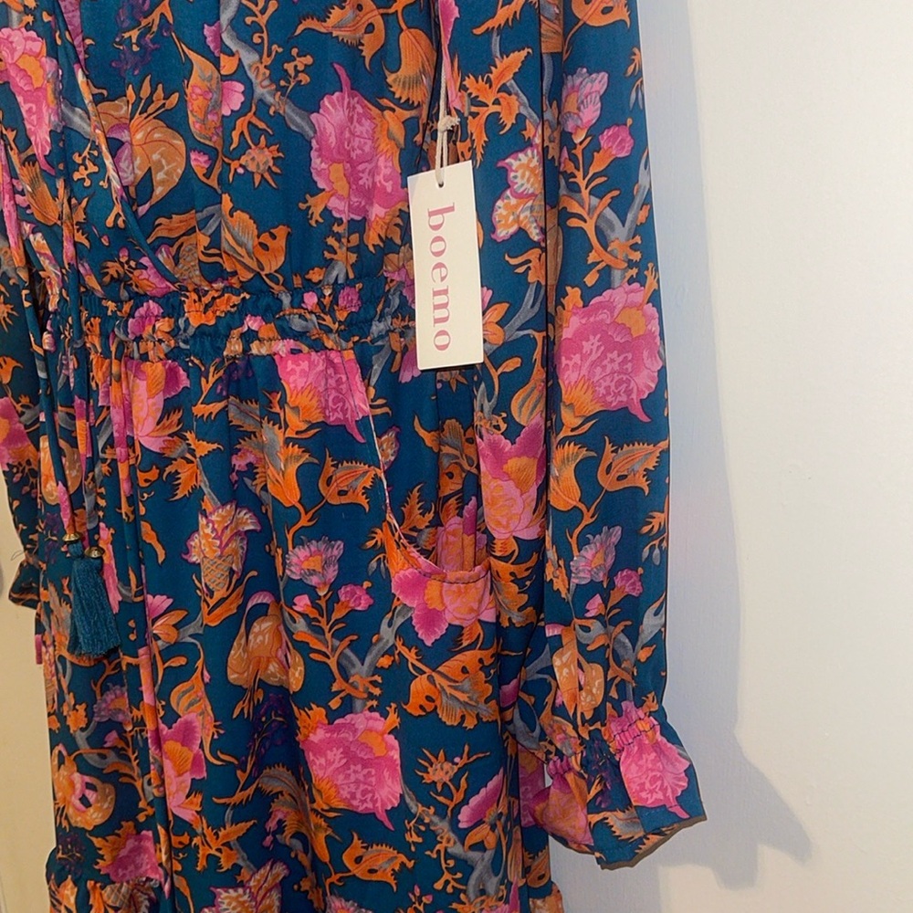 NWT Boemo Anthropologie Tiered Maxi Dress Floral Tassel Tie Long Sleeve - Picture 7 of 14
